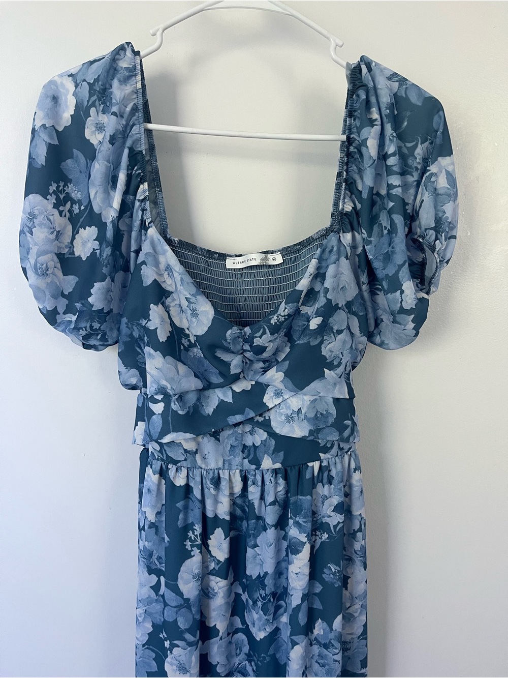 Altar’d State XL Blue Floral Maxi Dress with Puff Sleeves - Picture 6 of 14